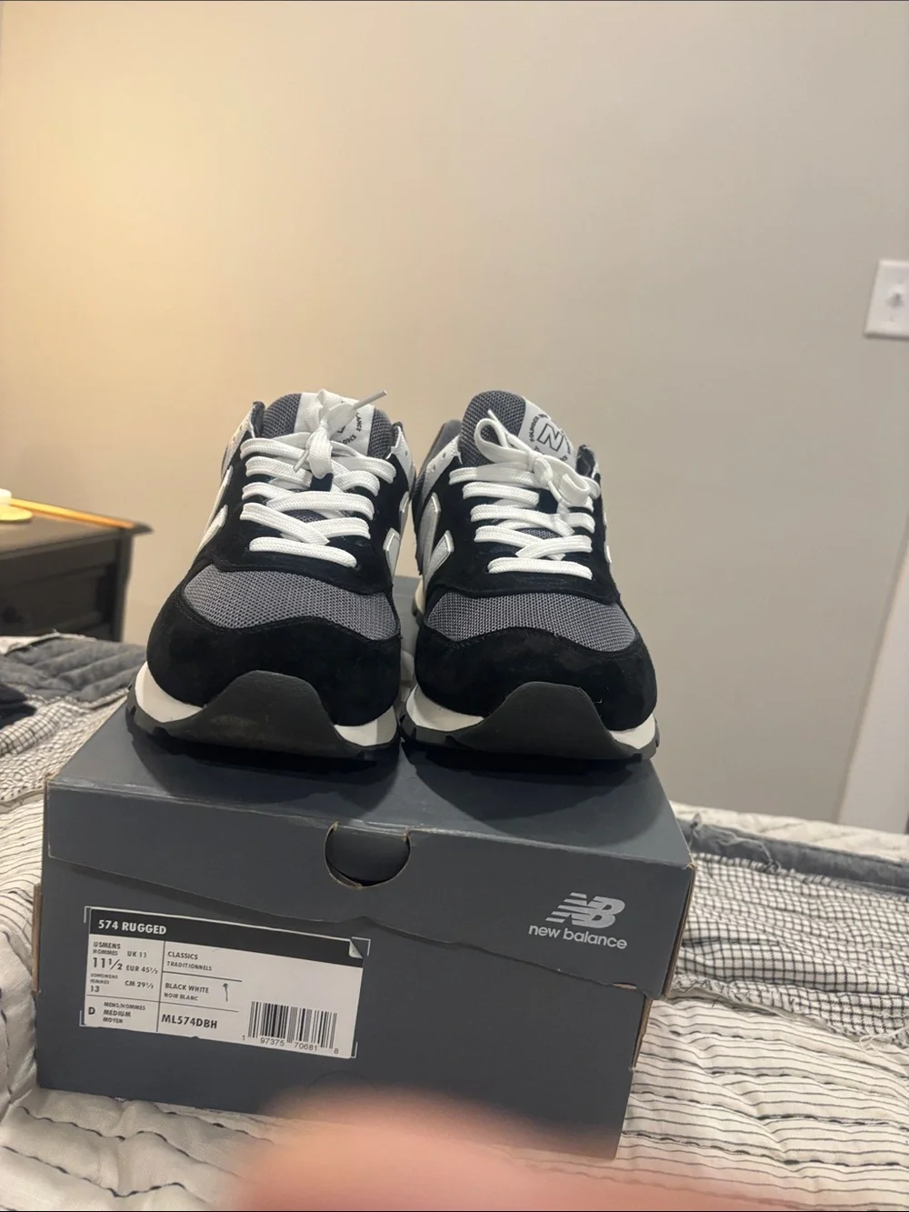 New Balance 574 Rugged Black, Gray & White Retro Runner